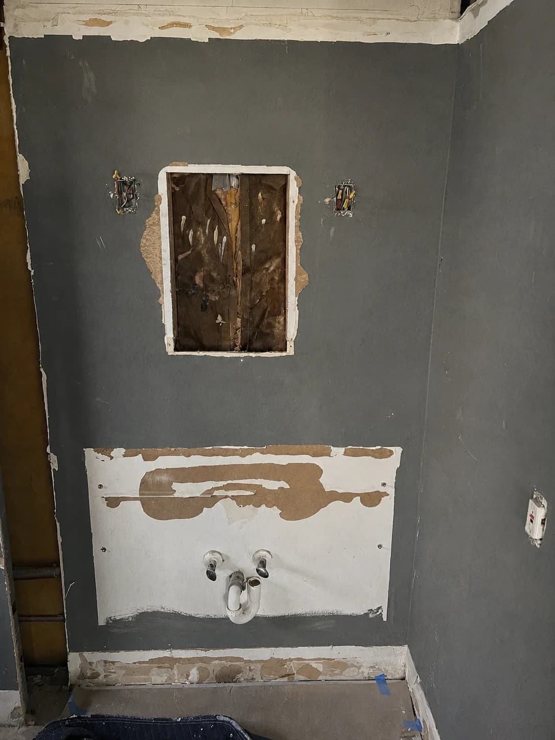 Vanity wall during bathroom renovation